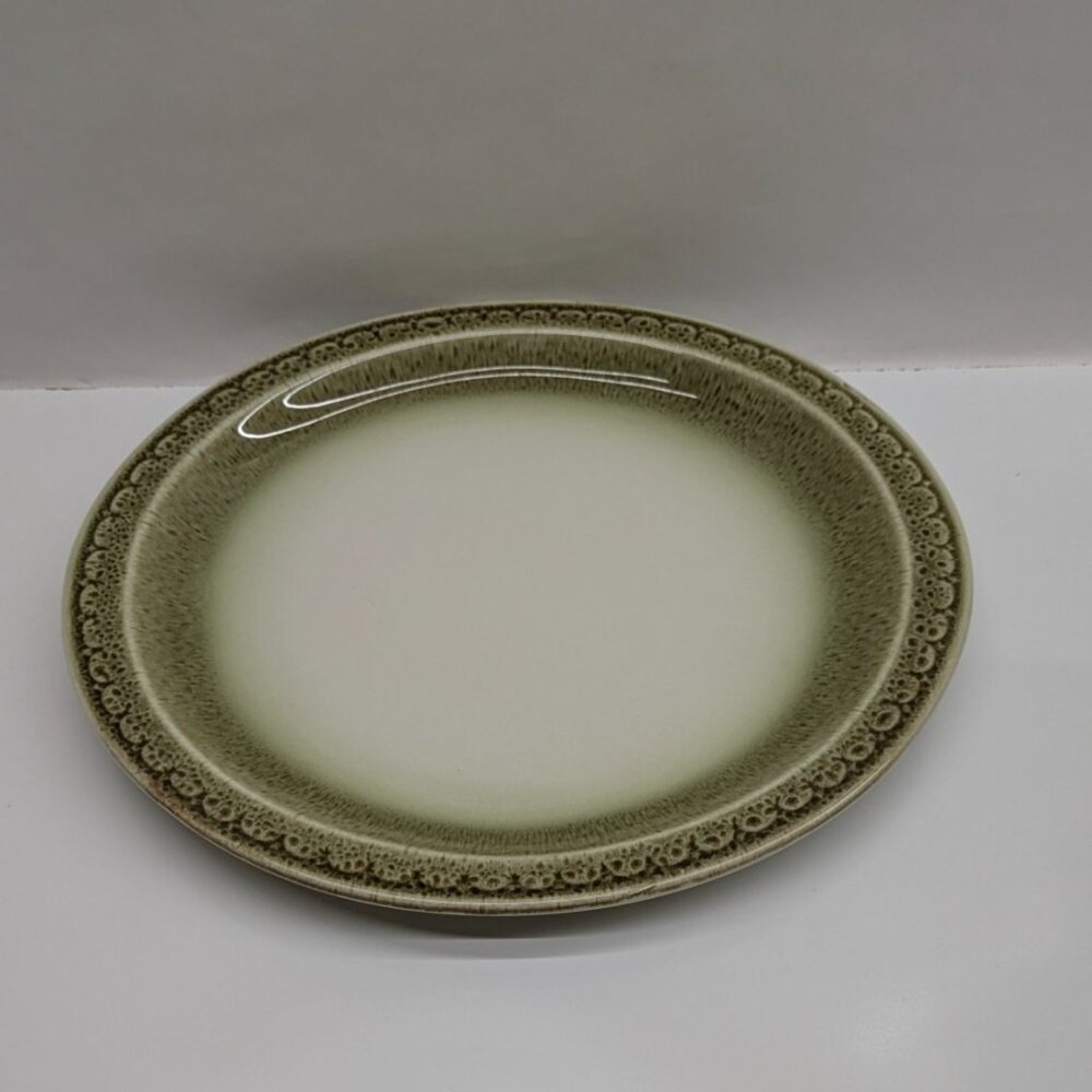 Syracuse China Cinnamon 12" Oval Dinner Plate Green Beige Vintage USA